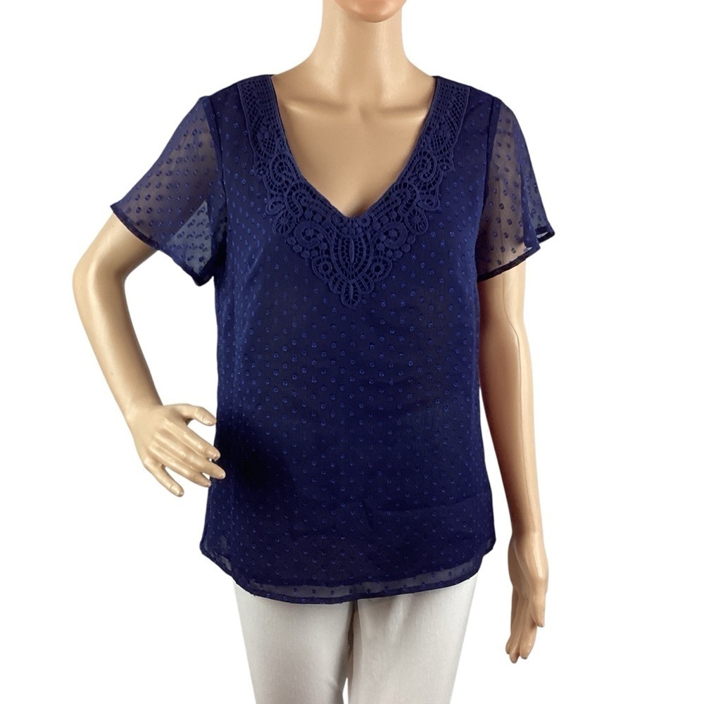 Coldwater Creek Swiss Dot Blouse Size XS Blue
